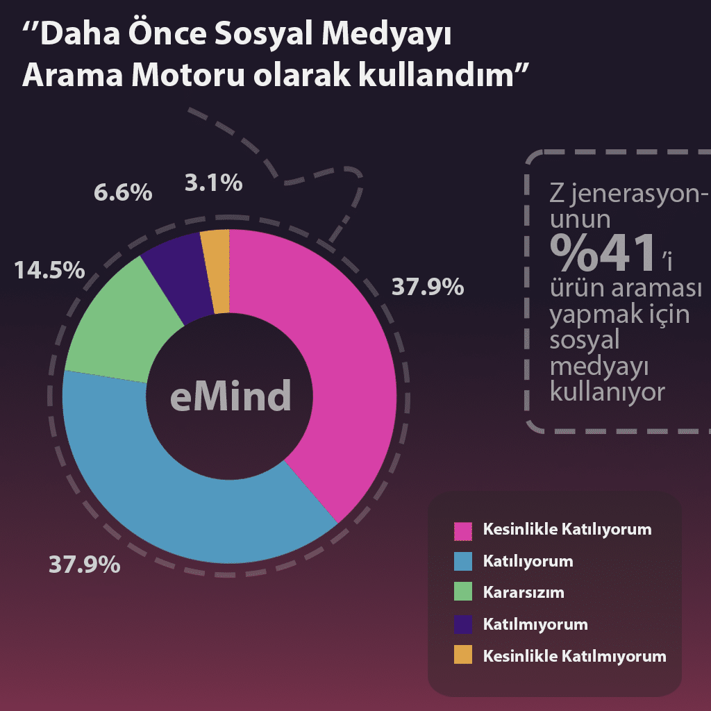 daha önce sosyal medyayı arama motoru olarak kullandım başlıklı anketin pasta grafiği