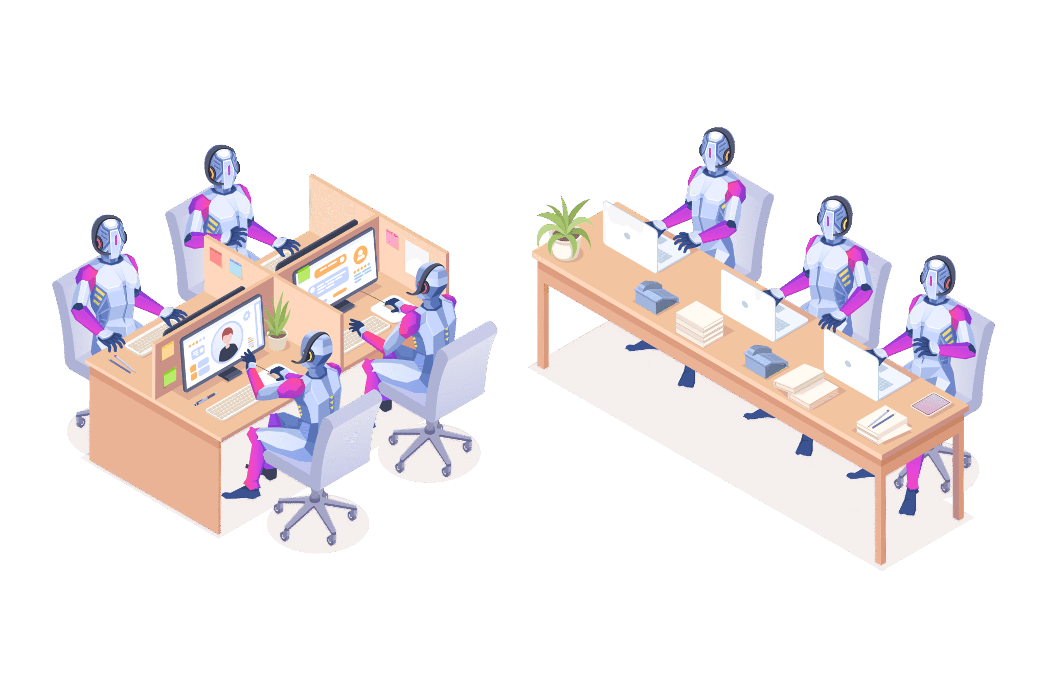 robotlar ofiste calisiyor