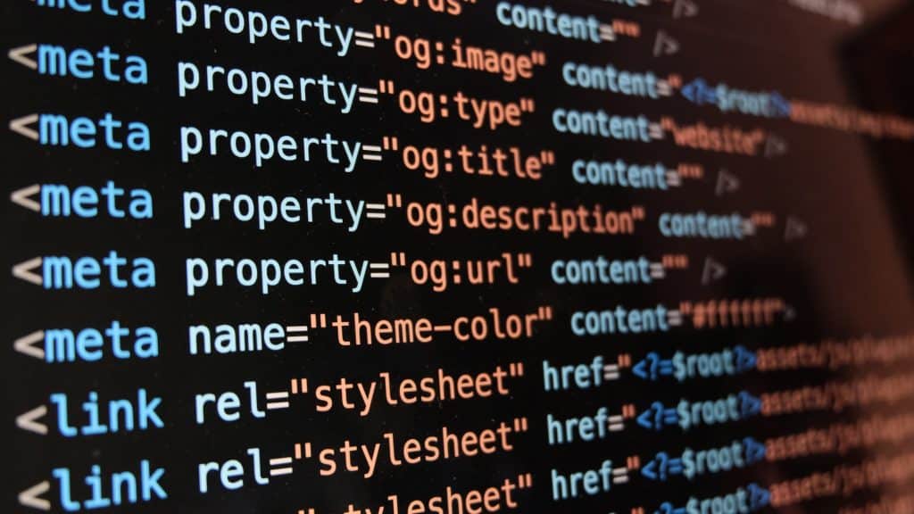 Screen of web developing code on dark background.